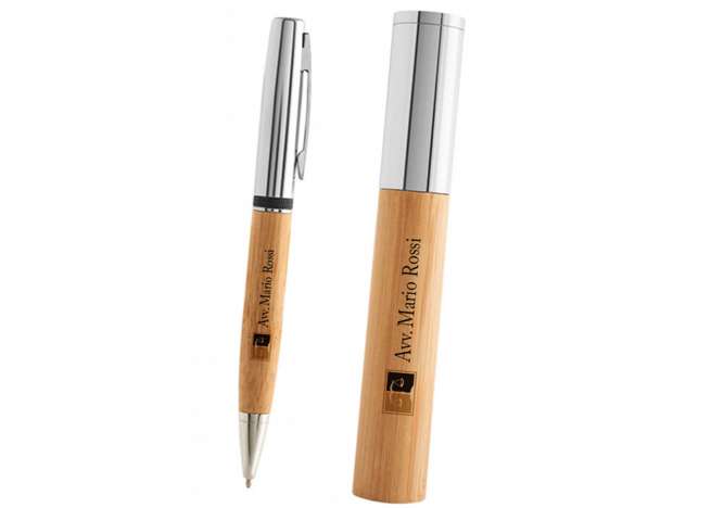 Penna con cofanetto in bamboo personalizzata